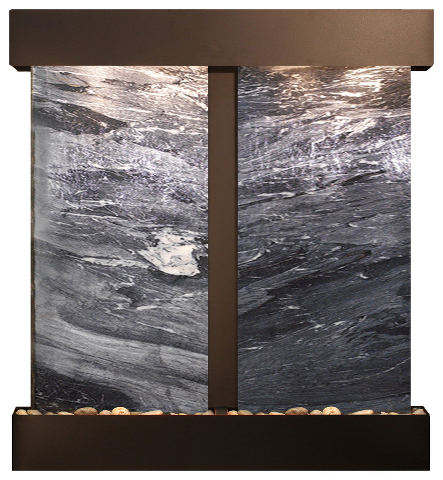 Aspen Falls Water Fountain, Black Spider Marble, Blackened Copper, Square