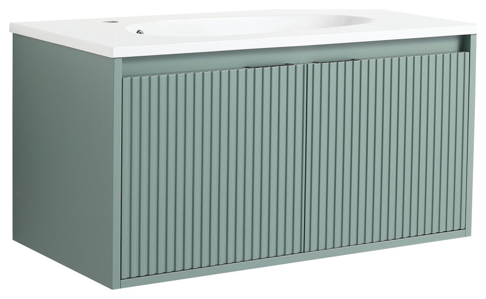 36" Plywood Wall Mounted Bath Vanity Set, Drop-Shaped Resin Sink