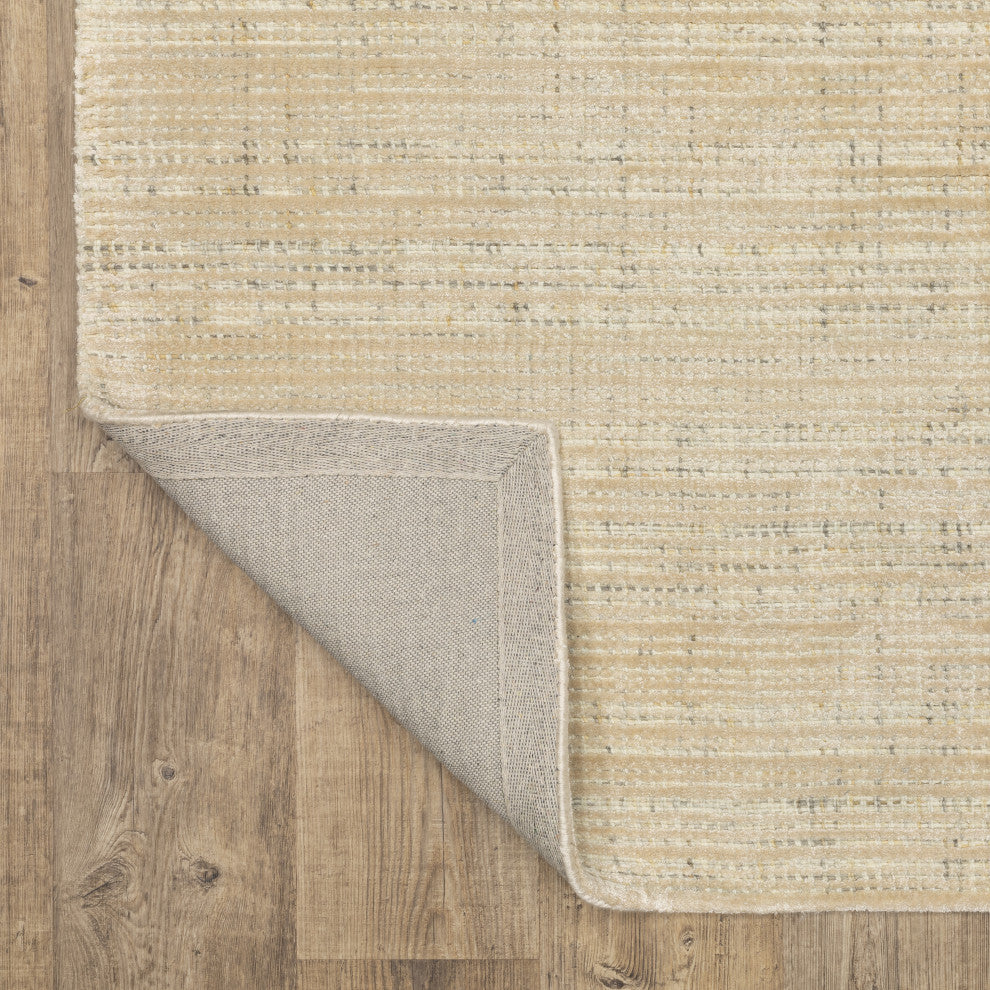 Cayden Textural Stripe Wool Blend Beige/ Ivory Hand-tufted Rug 8' x 10'