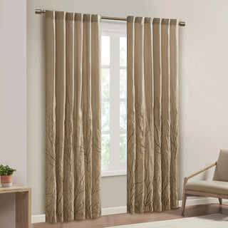 Madison Park Andora Embroidered Branches Faux Silk Window Panel, Blue, Tan, 84"