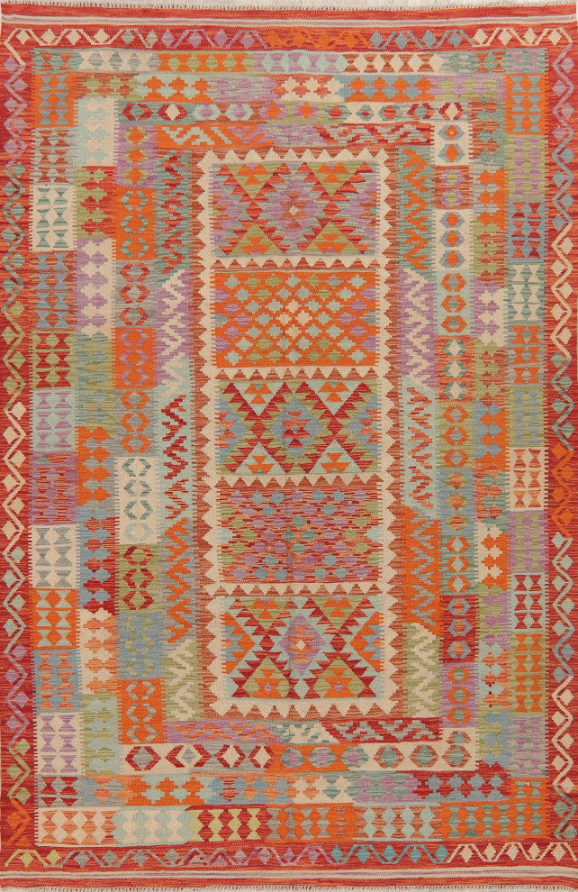 Southwestern Kilim Oriental Traditional Hand-Woven Turkish Area Rug, 9'8"x6'3
