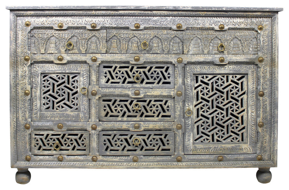 Carter Burman 2-Door 7-Drawer Sideboard in Aged Gray on Mango Solid Wood