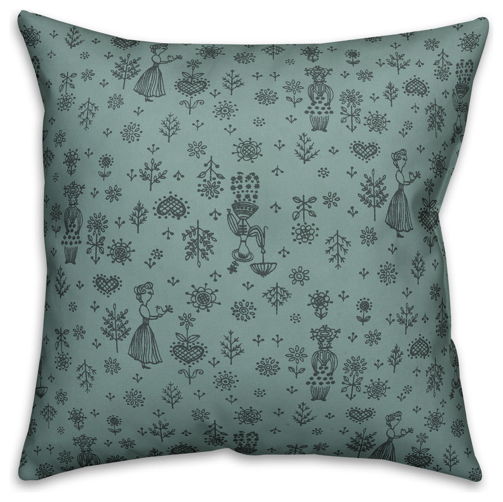 Whimsical Women, Blue Throw Pillow, 20"x20"