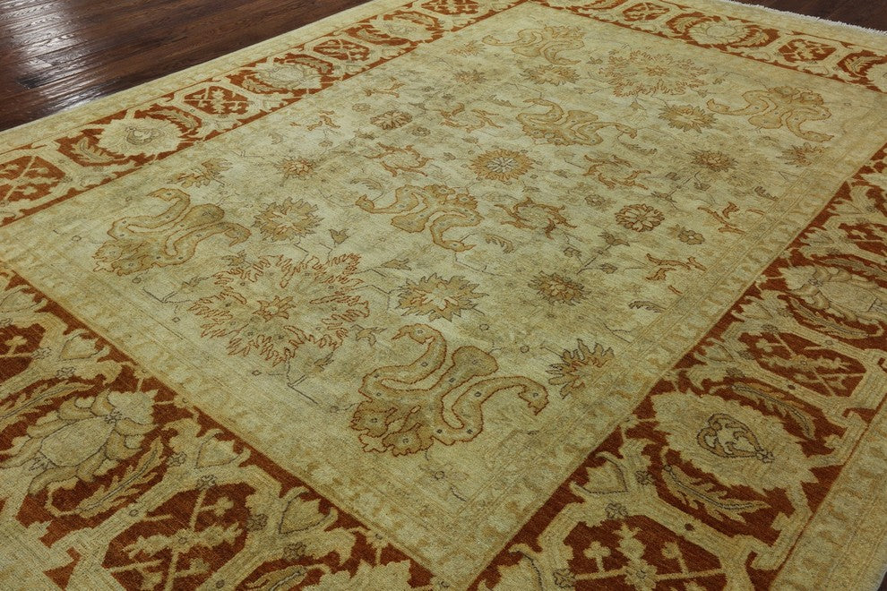 Oriental Ivory Oushak Chobi Hand-Knotted Wool Rug, 9''x12'