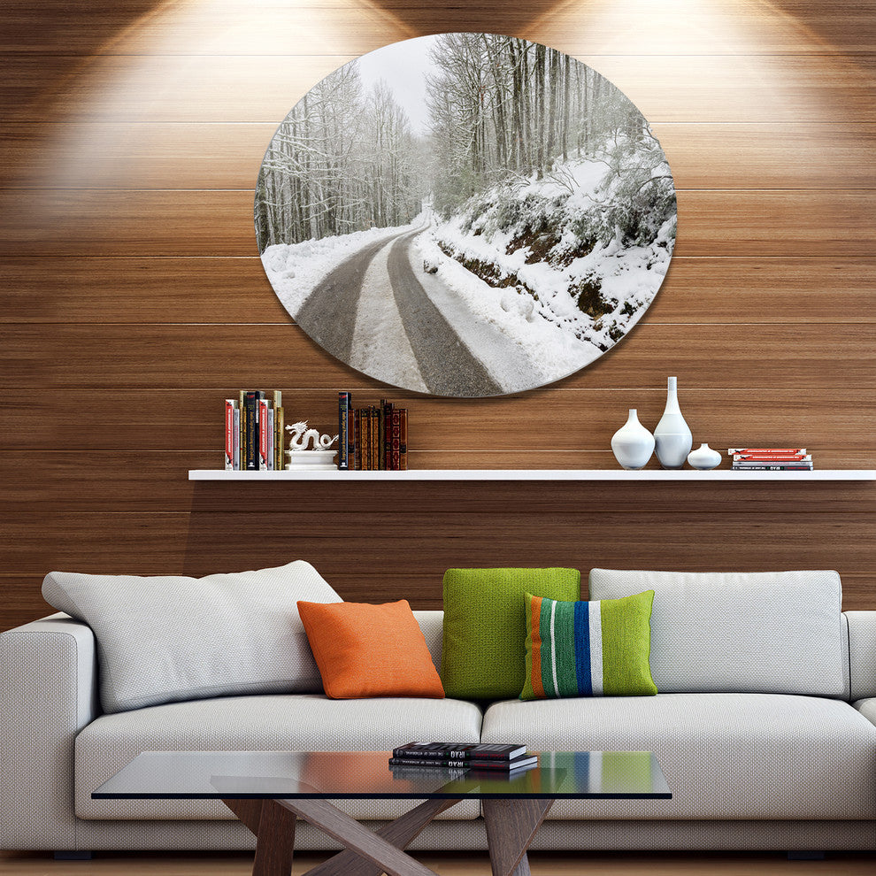 Snow Storm At Piornedo Spain, Landscape Wall Round Wall Art, 11"