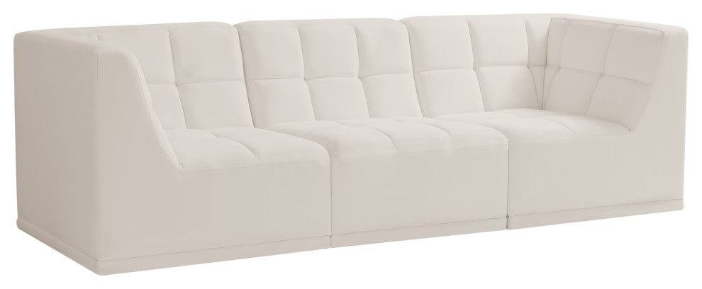 Relax Velvet Upholstered 3-Piece Modular Sofa, Cream