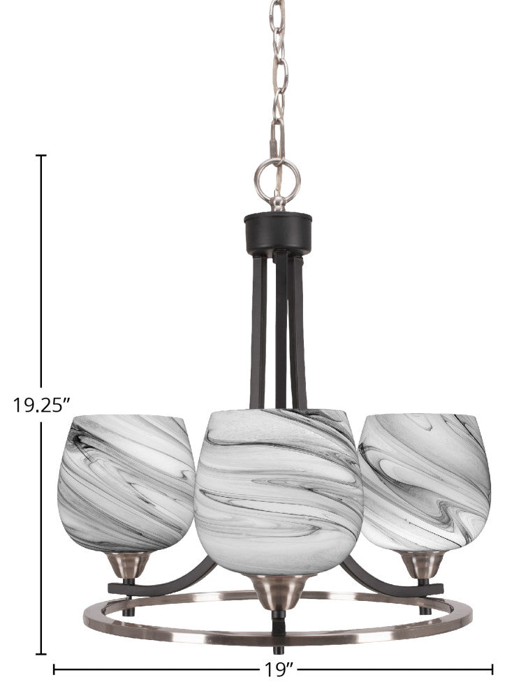 Paramount 3-Light Chandelier, Matte Black & Brushed Nickel, 6" Onyx Swirl