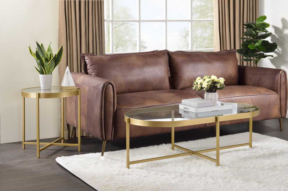 Charrot Coffee Table, Clear Glass and Gold Finish
