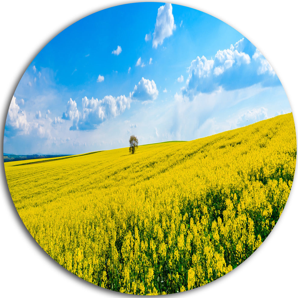 Lone Tree In Blooming Cozla Park, Landscape Round Metal Wall Art, 23"