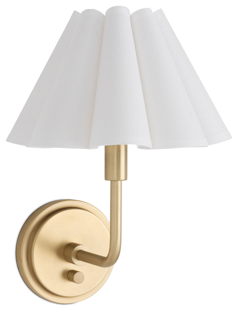 Polly Sconce Single, Natural Brass With White Scalloped Shade