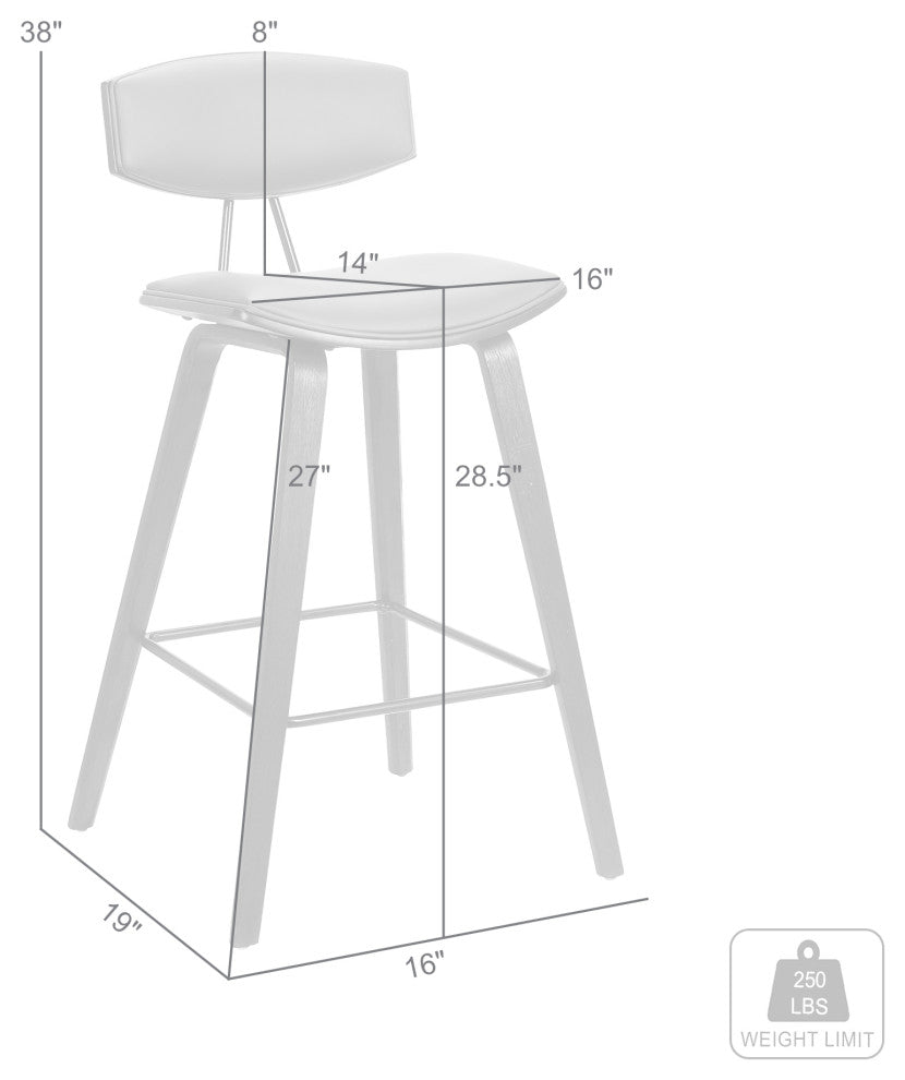 Fox 30" Mid-Century Bar Height Barstool in Grey Faux Leather with Black Brushed