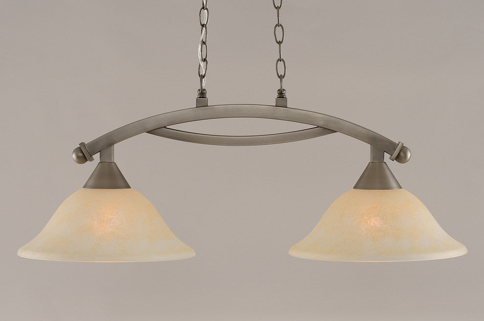 Bow 2 Light Island Light In Brushed Nickel, 12" Amber Marble Glass