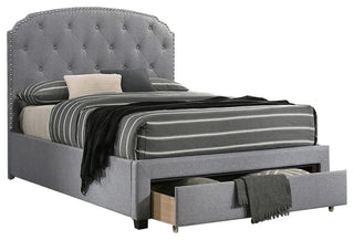 Linen Upholstered Twin Bed With 1 Drawer, Light Gray and Black