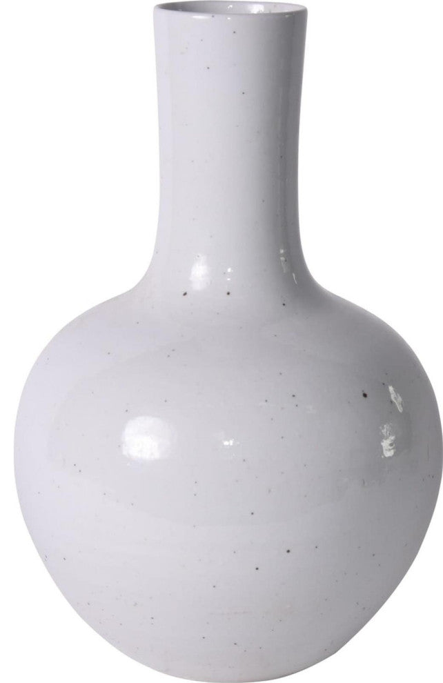 Ceramic Busan White Vase, 15" Traditional Small