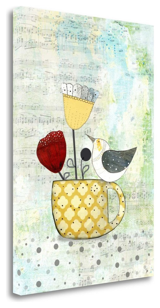 "Bird On A Yellow Cup" By Sarah Ogren, Giclee Print on Gallery Wrap Canvas