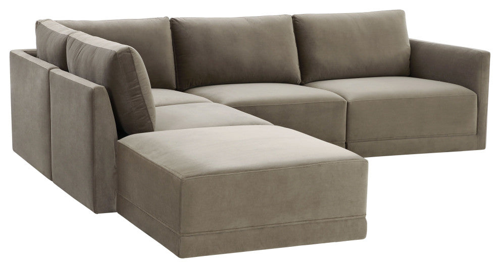 Flix Modular Velvet Sectional Sofa, Modern 5 Piece LAF Sectional Couch Set, Taup