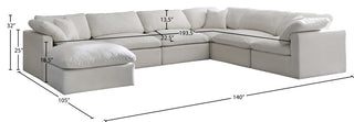 Plush Velvet / Down Standard Comfort 7-Piece U-Shaped Modular Sectional, Cream