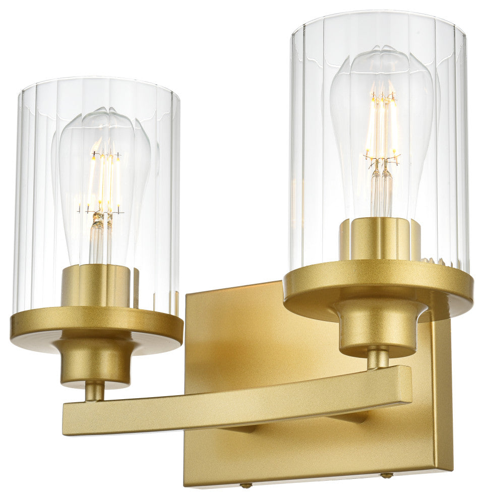 2 Light Brass And Clear Bath Sconce