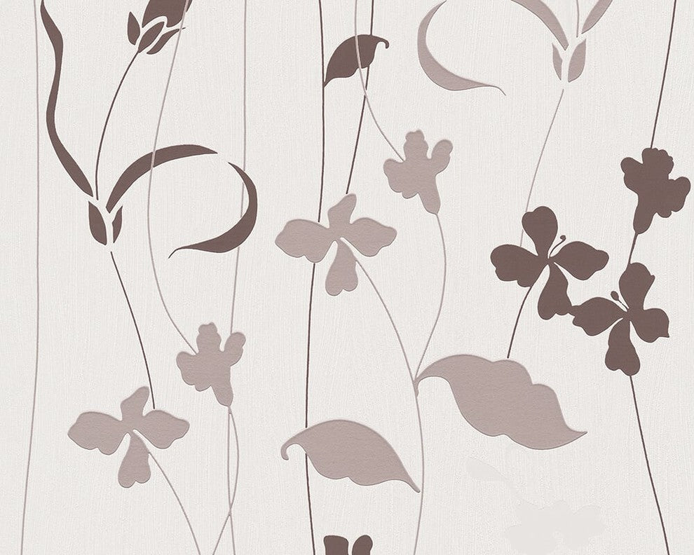 Best of Vlies, Floral Patterns Modern Classic Stripes White Wallpaper Sample