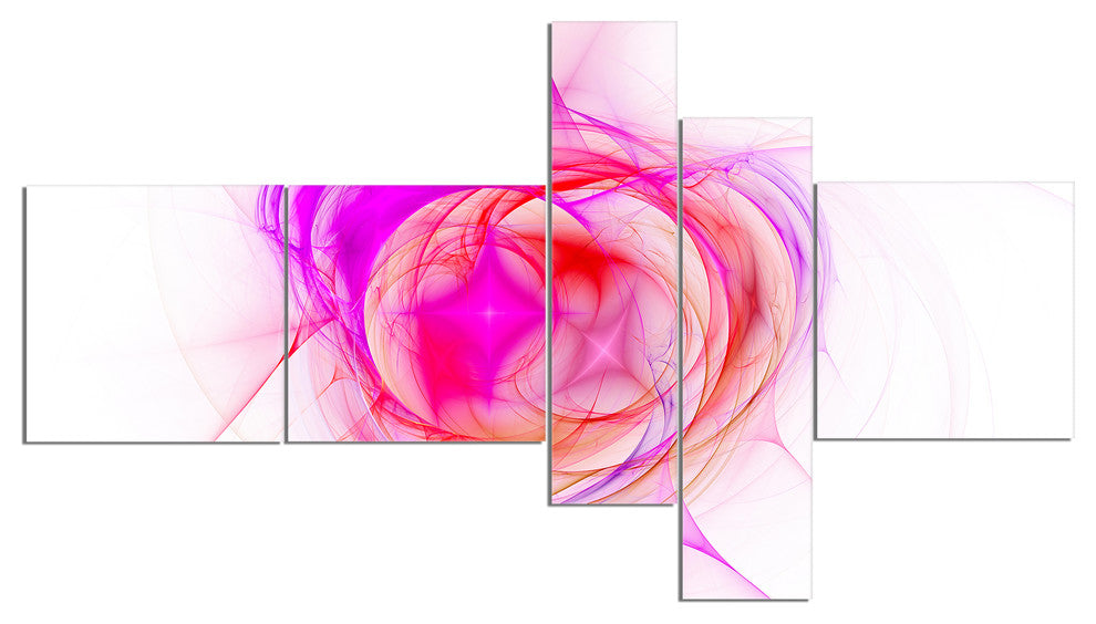 Pink Fractal Explosion Supernova, Abstract Canvas Art Print, 60"x32", 5 panels