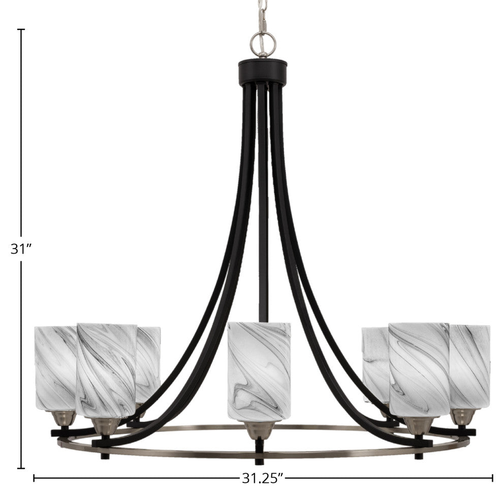 Paramount 8-Light Chandelier, Matte Black & Brushed Nickel, 4" Onyx Swirl