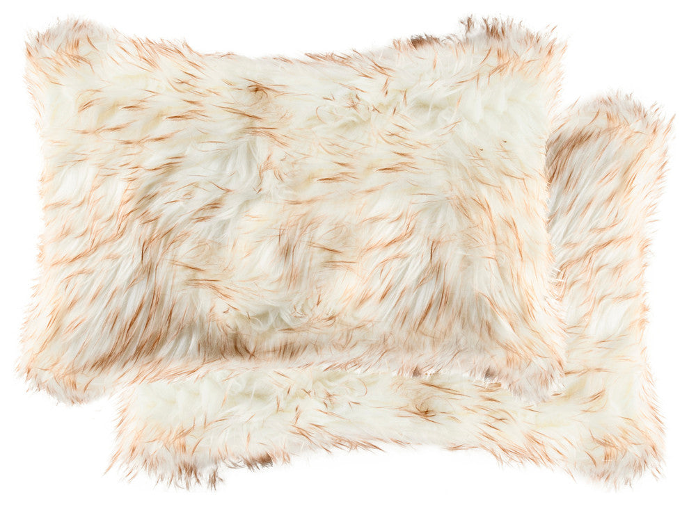 Belton Faux Fur Pillows, Set of 2, Gradient Tan, 12"x20"