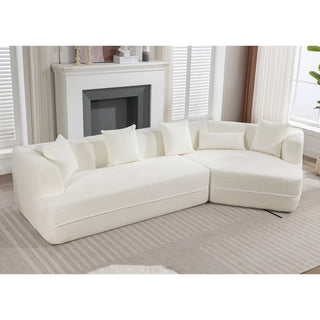 2-Piece Modular Sectional Sofa, Soft Crocheted Yarn Fabric, Creamy White