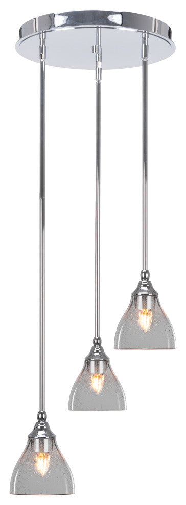 Empire 3-Light Cluster Pendalier, Chrome/Clear Bubble