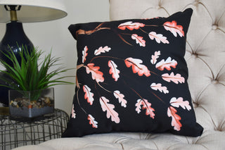 20" Wild Oak Branch Black Floral Print Decorative Throw Pillow