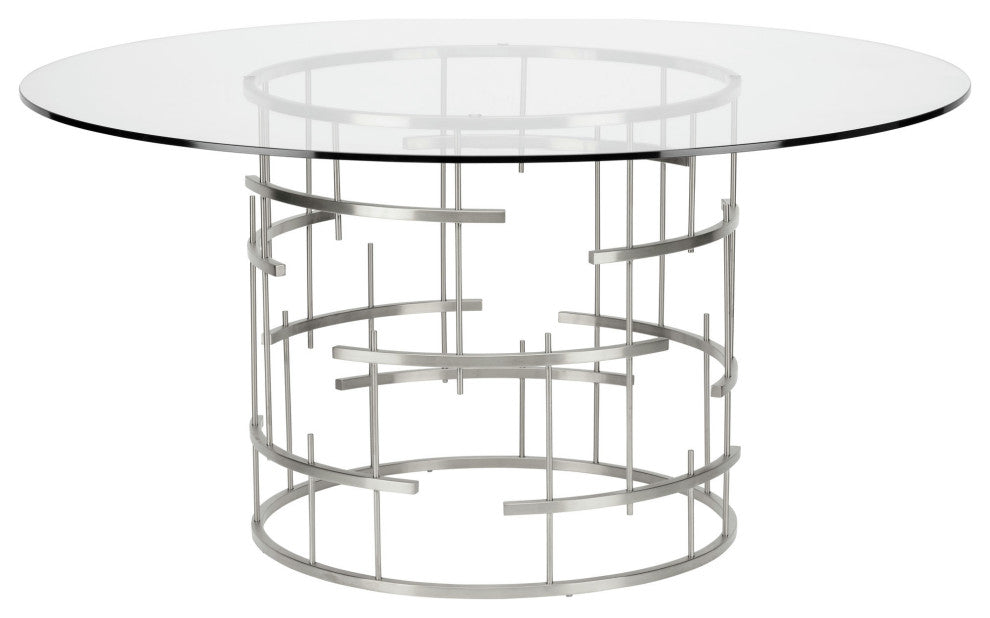 Round Tiffany Silver Metal Dining Table