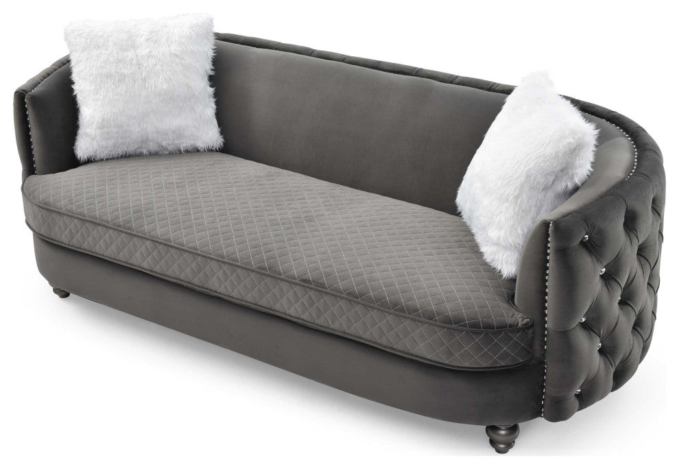 Apollo 67 in. W Round Arm Velvet Straight Sofa, 89 in.