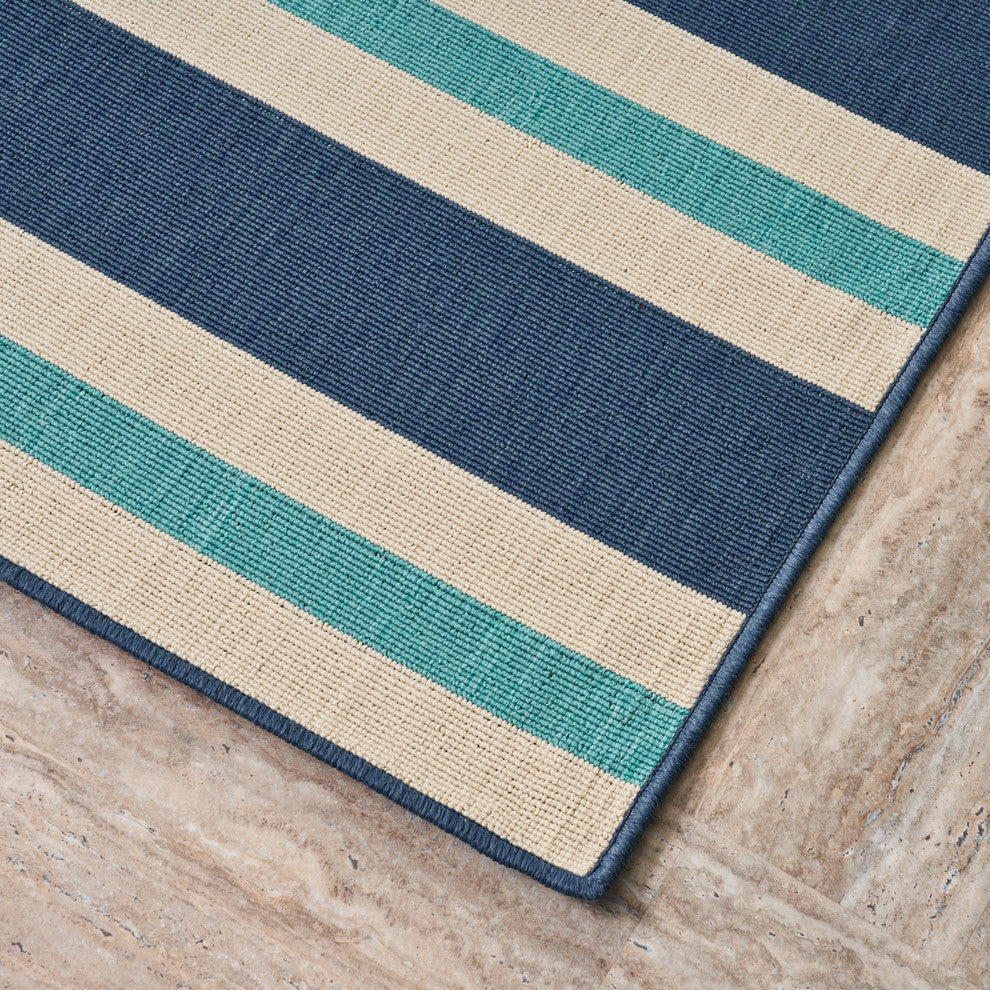 GDF Studio Jackie Outdoor Geometric  Area Rug, Blue and Ivory, 5'x8'