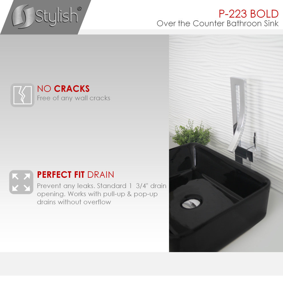 STYLISH 18" White Rectangular Ceramic Vessel Bathroom Sink Black