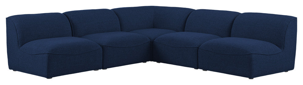 Miramar Linen Textured Fabric  5-Piece Modular L-Shaped Sectional, Navy