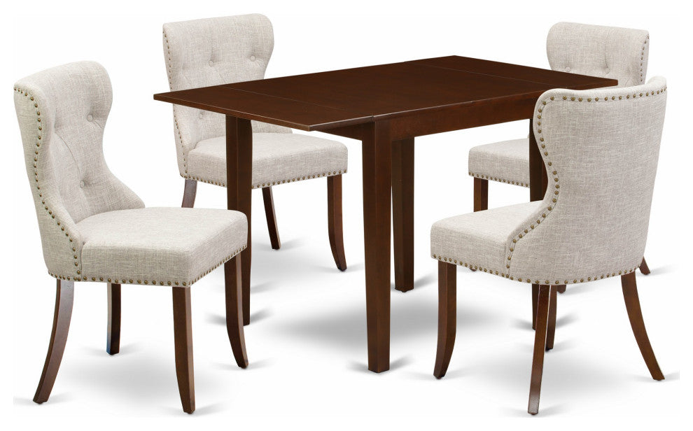 A Dining Set Of 4 Wonderful Parson Dining Chairs, Table, Mahogany Finish