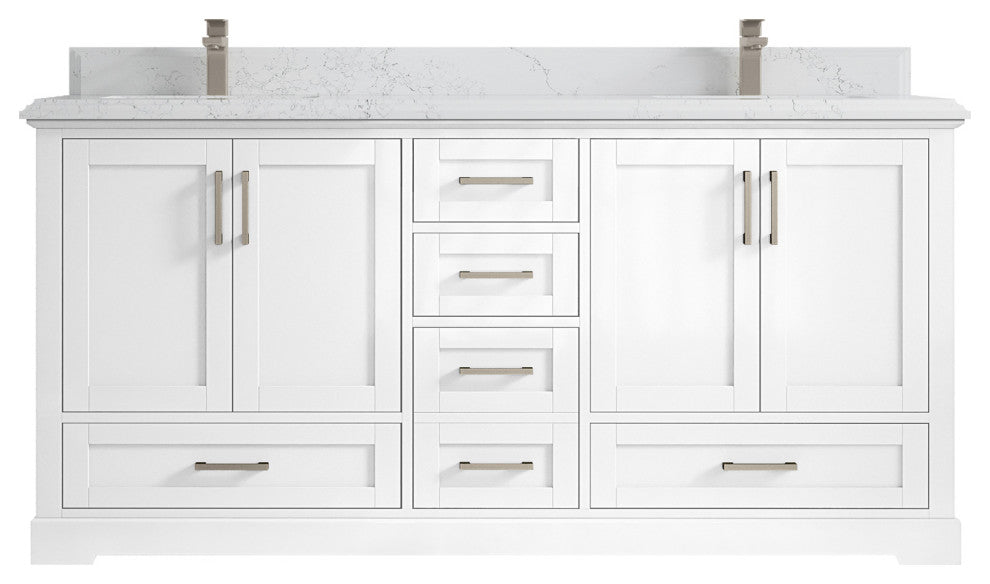 Boston 72 Double Sink Bath Vanity in White 1.5" Empira Quartz