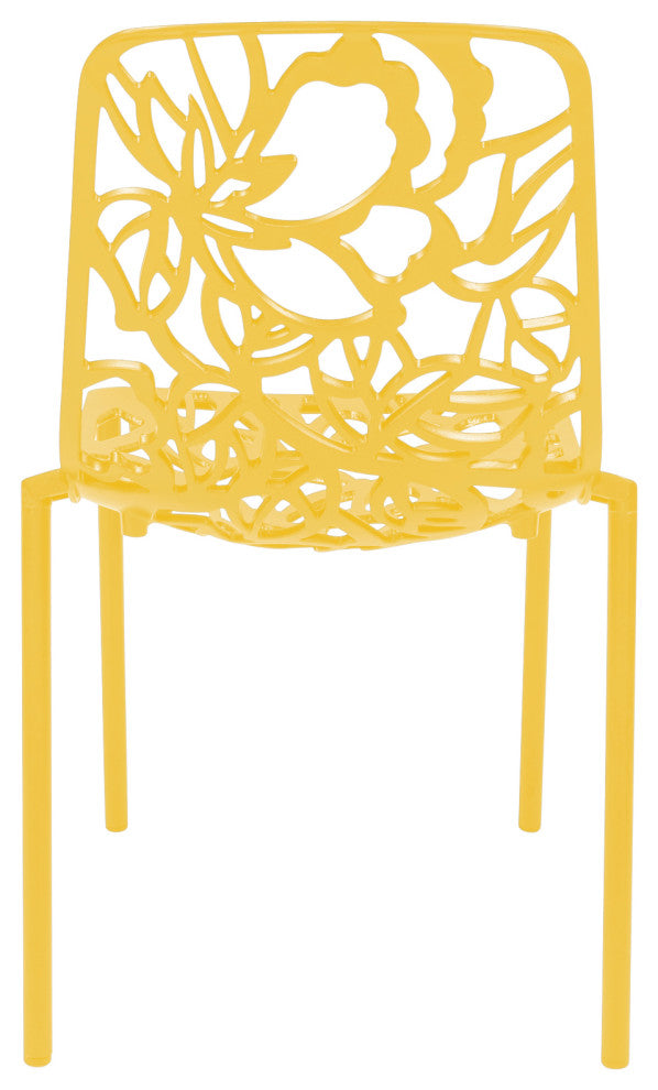 LeisureMod Devon Modern Outdoor Stackable Aluminum Dining Chair, Set of 4, Yellow