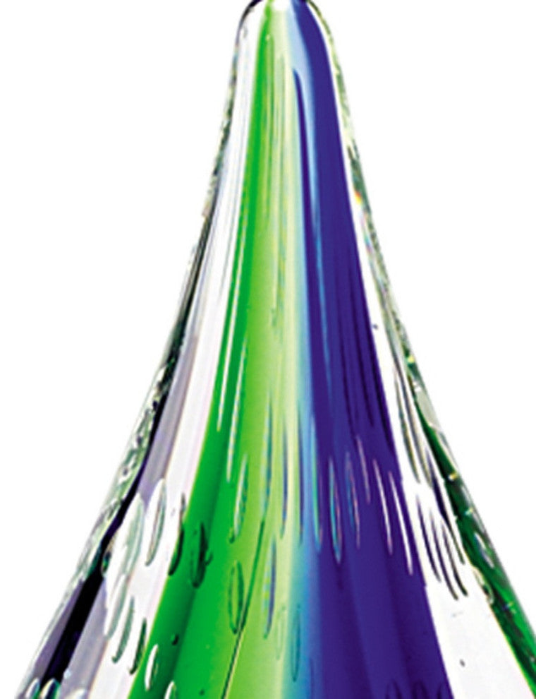 9" Clear Blue and Green Murano Glass Modern Abstract Tabletop Sculpture