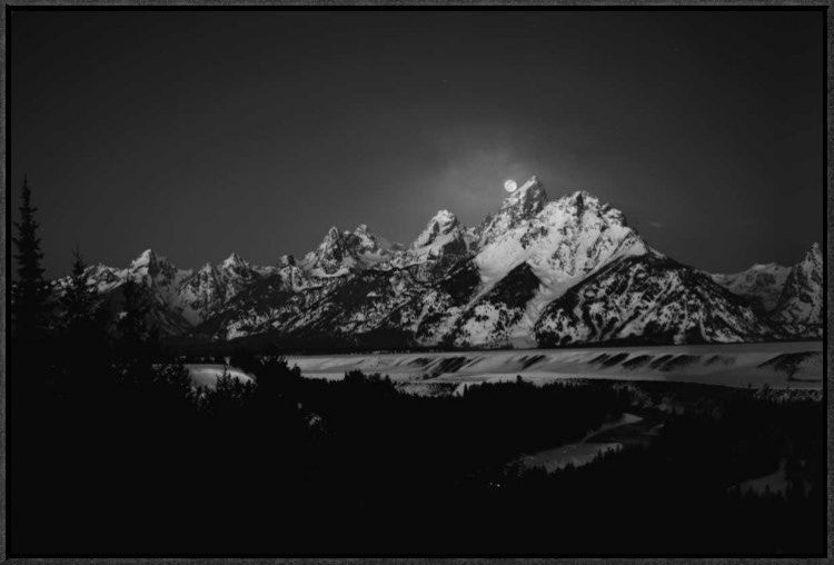 "Full Moon Sets In The Teton Mountain Range"  by Raymond Salani Iii, 31x21"
