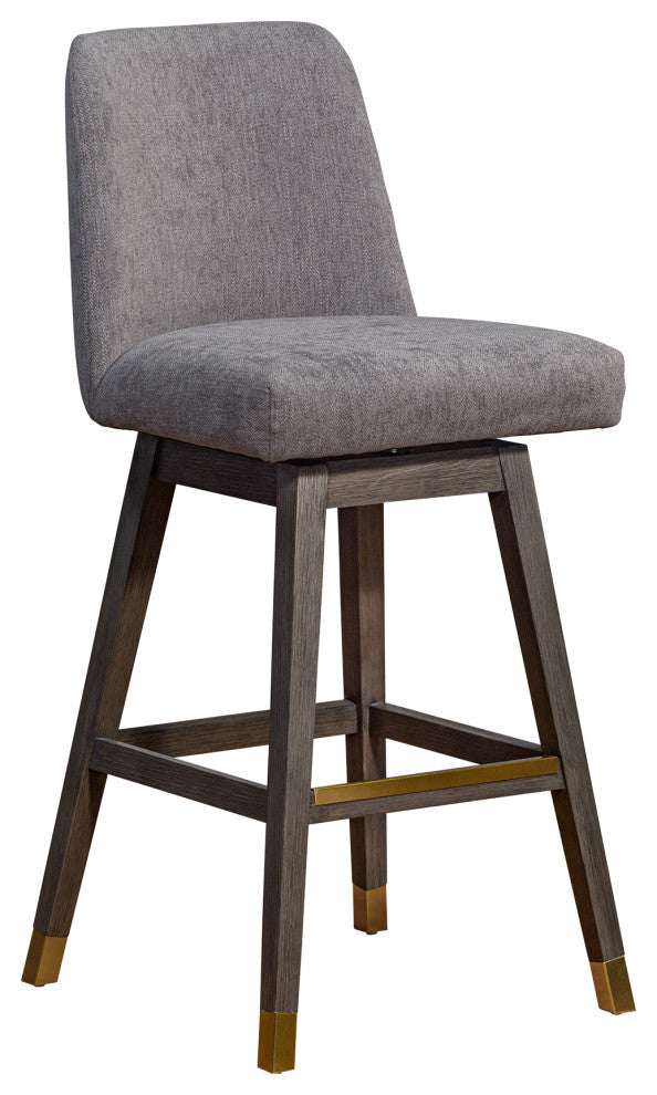 Amalie Swivel Bar Stool in Grey Oak Wood Finish with Mocha Fabric