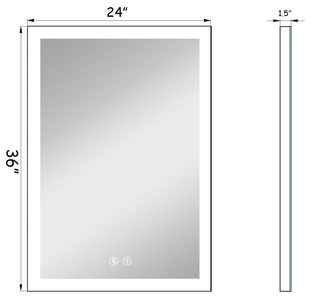 Vanity LED Lighted Backlit Wall Mounted Bathroom Mirror, 24x36", 2 Buttons