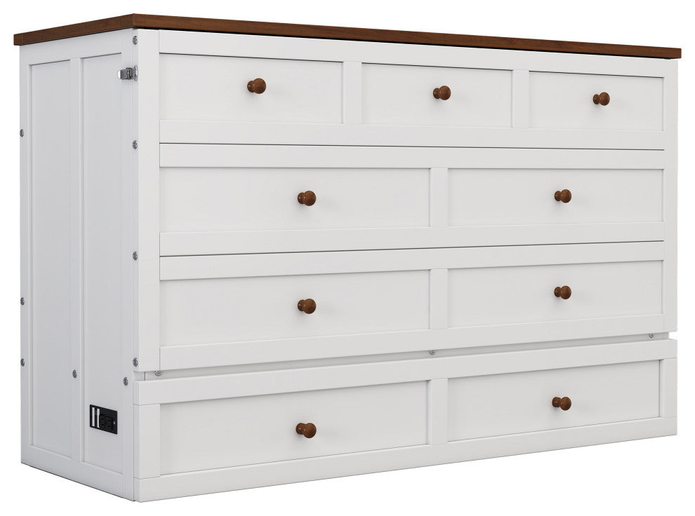 Full/Queen Solid Pine Frame Murphy Bed, Charging Station, Full