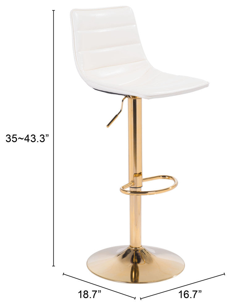 Bar Stool Chair Barstool, Steel Metal, Fabric, White, Gold, Kitchen Cafe Bistro