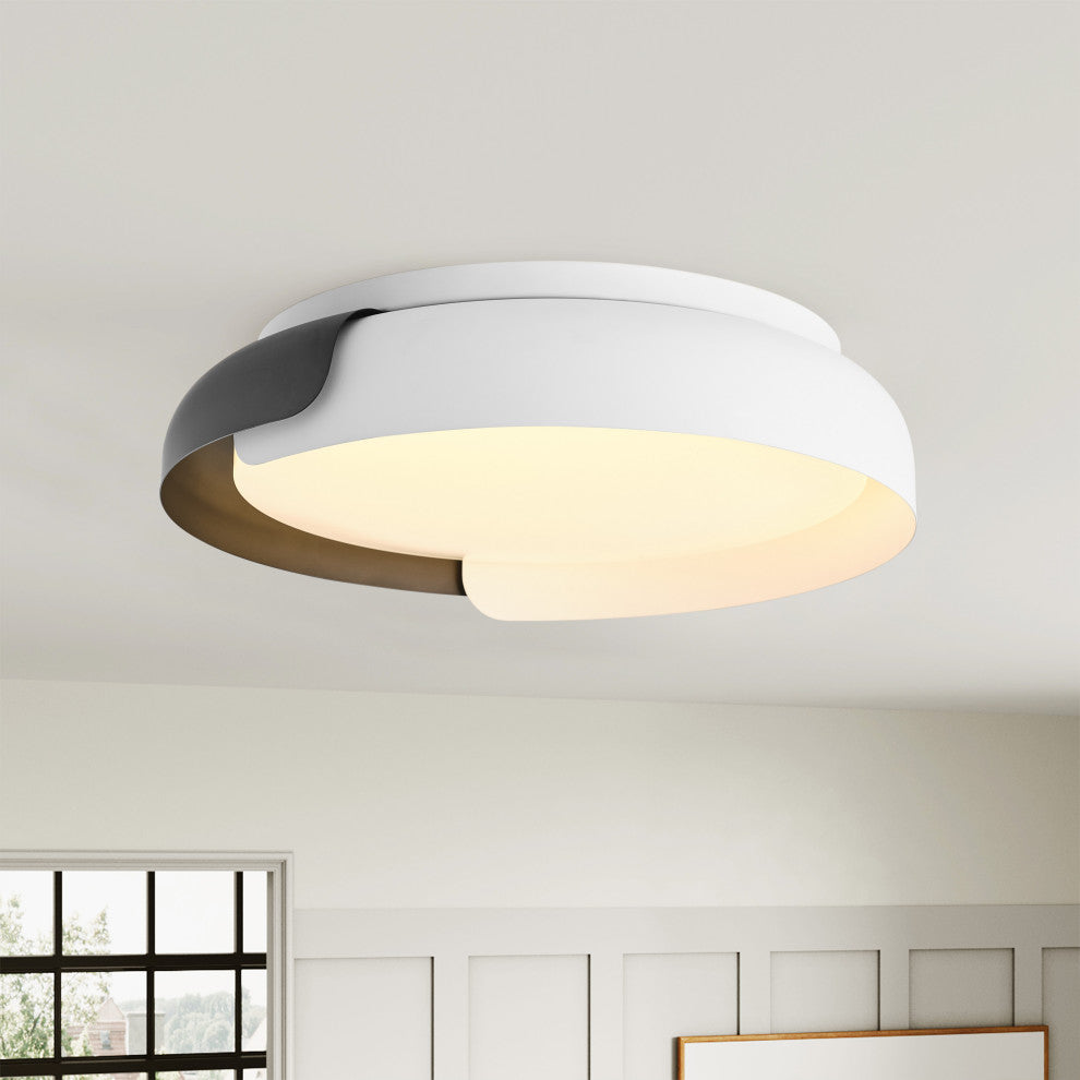 Modern Color Splicing LED Flush Mount Light With Acrylic Shade, Black