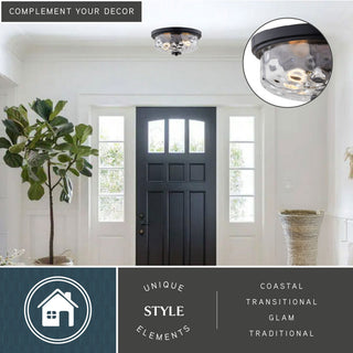 Northlake 2-Light Black Transitional Dome Flush Mount Fixture, Clear Glass Shade