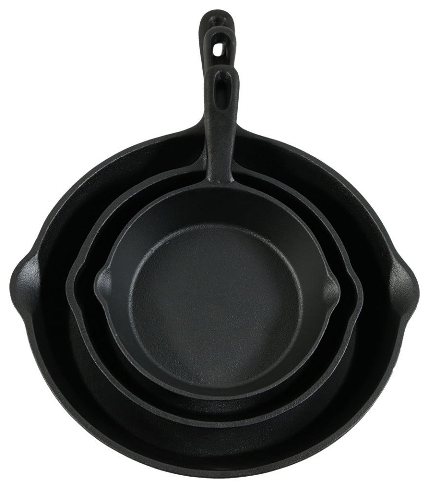 Sunnydaze Cast Iron Skillet Set - 3-Piece Pre-Seasoned Fry Pan - 6", 7" and 10"