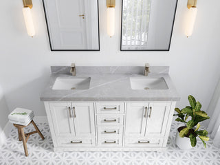 Boston 60 Double Bathroom Vanity in White 2" Pearl Gray