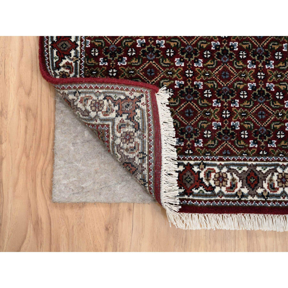 Red Herati Wool and Silk 175 KPSI Hand Knotted Runner Rug, 2'1"x13'10"