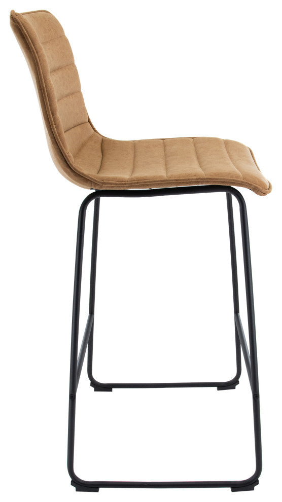 LeisureMod Brooklyn Modern Leather Bar Stool With Footrest, Light Brown