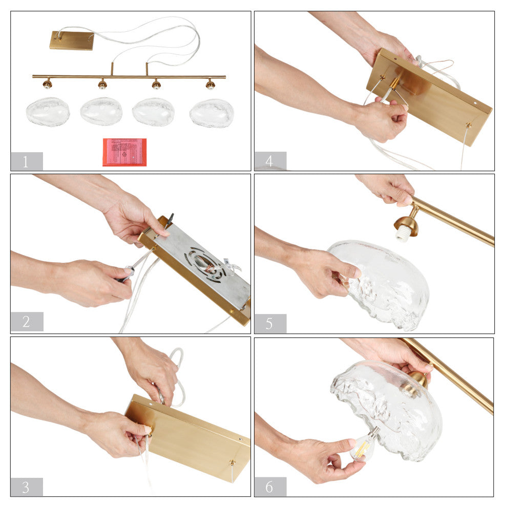 LNC Ranunculus 4-Light 44.5" Brass Modern Linear Glass Island Light